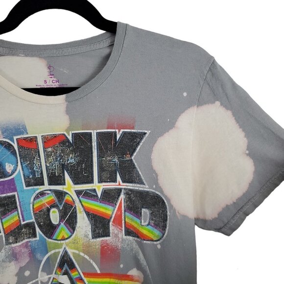 Pink-Floyd The Dark Side Of The Moon Bleach Dye Gray T-Shirt - Picture 3 of 4